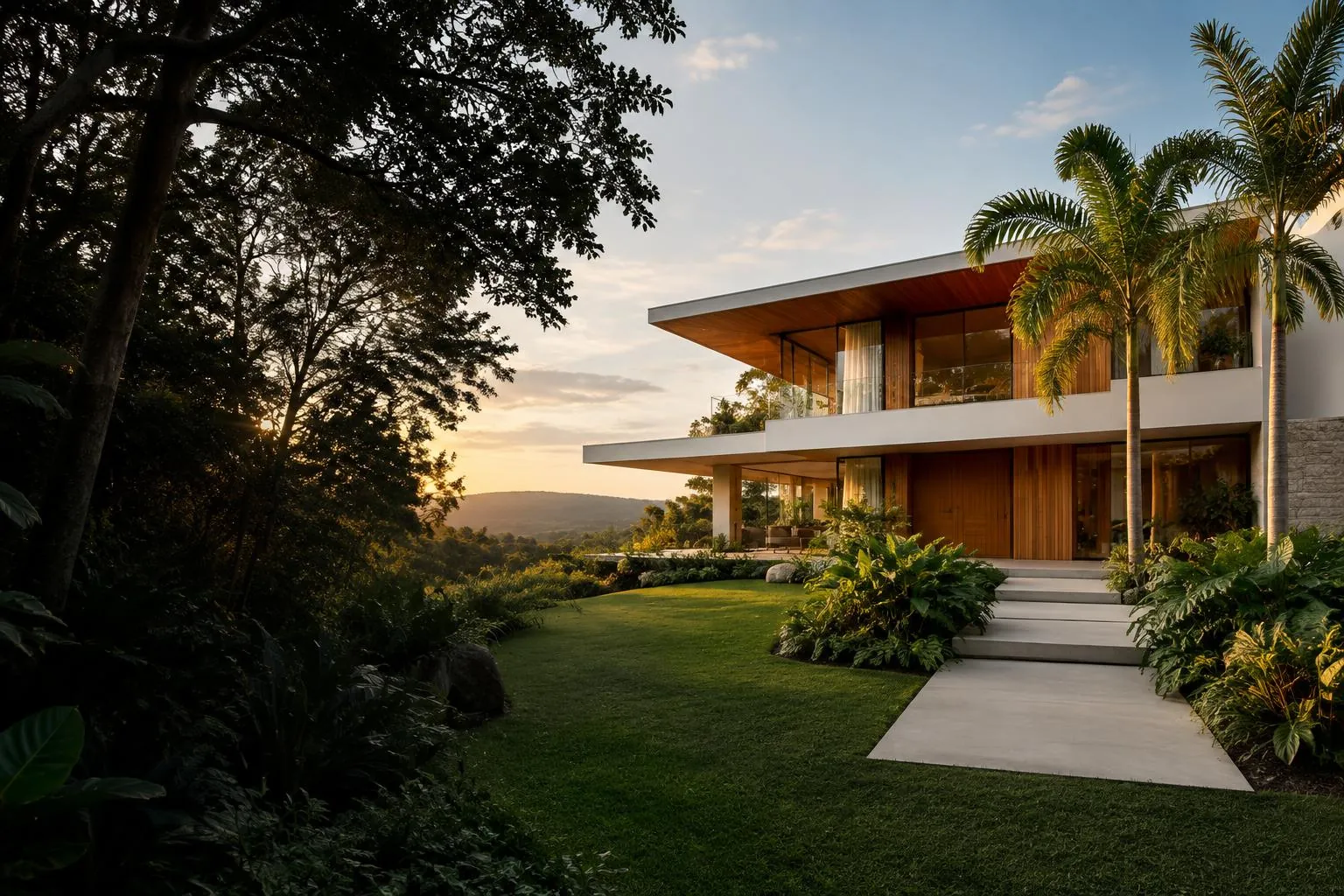 Conceito visual de casa contemporânea com jardim